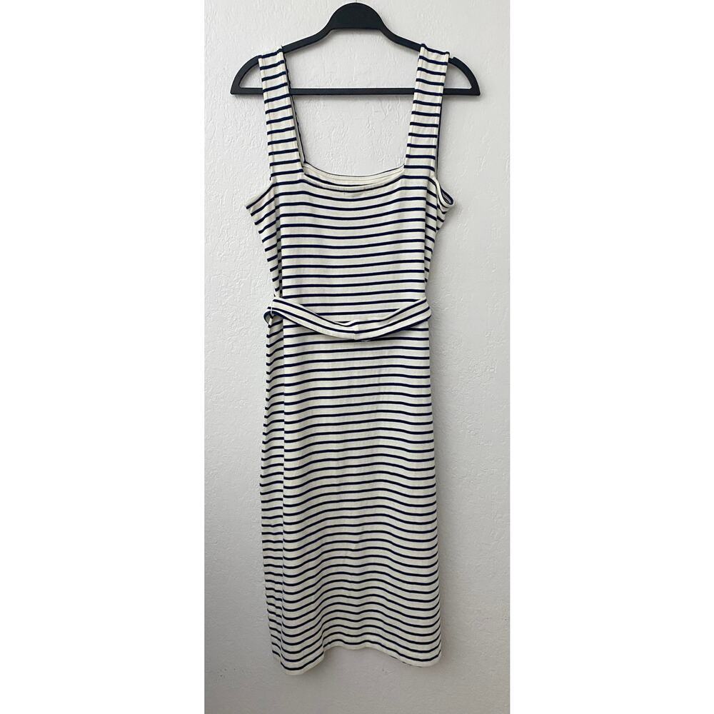 Rails Women's Taylin Chalk Navy Stripe Cotton Tank Midi Dress Belted Nautical L - Picture 6 of 13